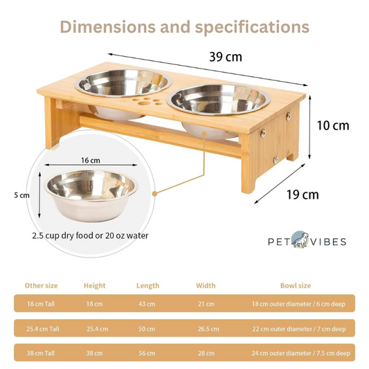 Stylish Raised Dog Feeder - Dual Bowls, Crafted from bamboo and stainless steel
